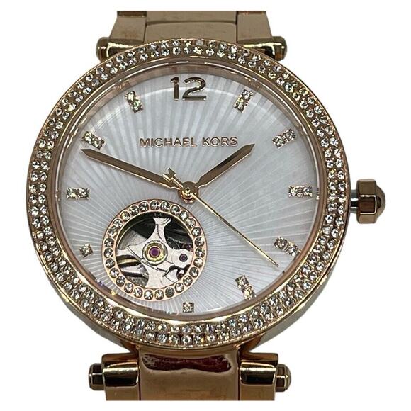Michael Kors Parker Mother Of Pearl Watch Rose Gold Tone Stainless Steel Crystal - Picture 1 of 16